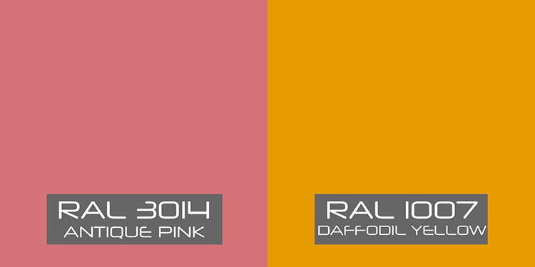 Pink and yellow RAL colours