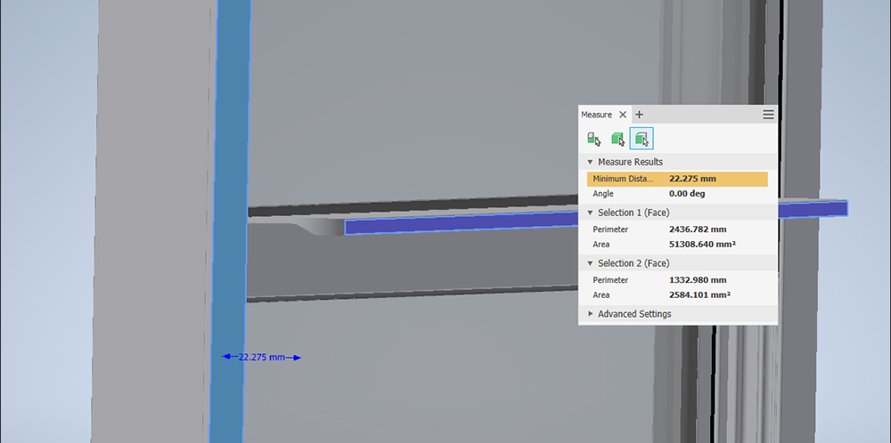 The depth that the finger pull protrudes from the frame on the Series 20 slimline vertical sliding