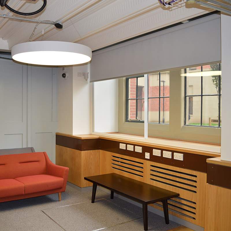 University of Birmingham student study area with secondary glazing installed by Selectaglaze