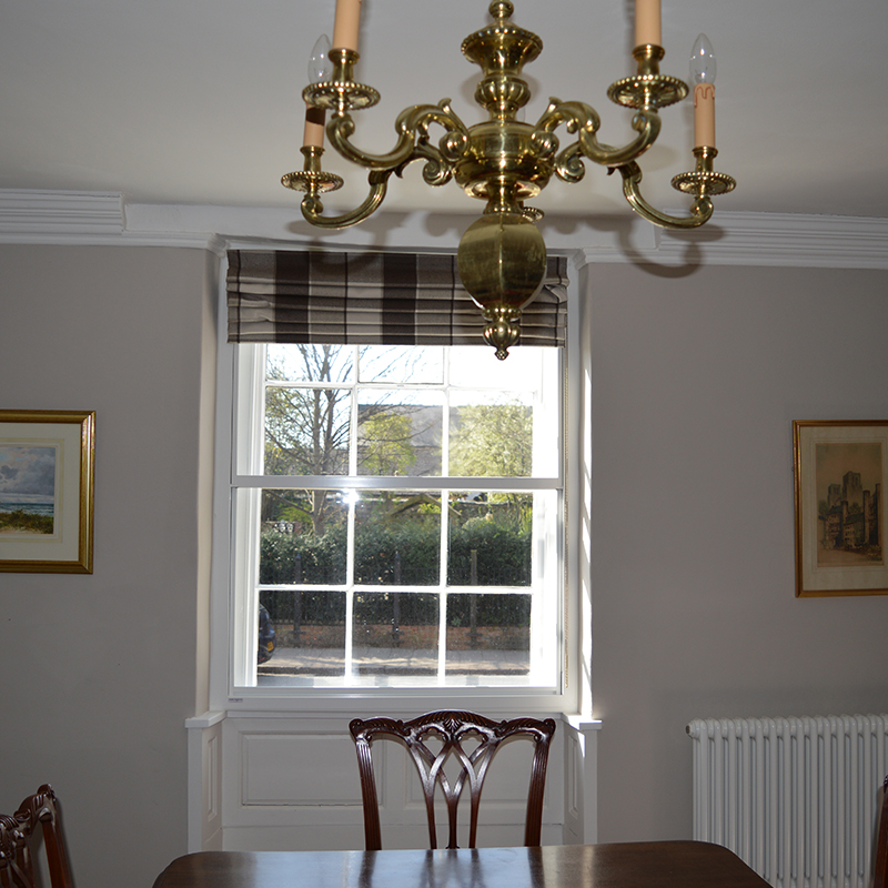 Noise reduction secondary glazing in the dining room at Neville House