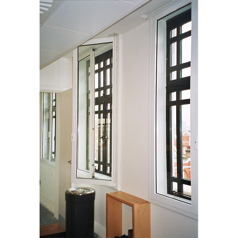 BBC Radio Gallery with hinged casement internal windows against Art Deco leaded primary glazing