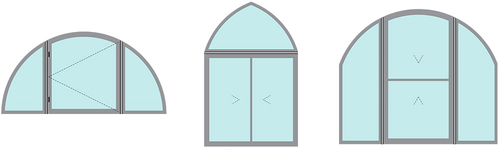 Combination secondary glazing configurations for arched and shaped windows