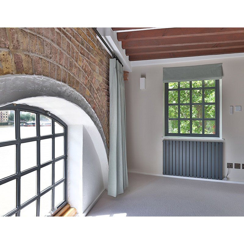 Selectaglaze Series 10 2-pane horizontal slider in matt slate grey in Aberdeen Wharf apartment bedroom