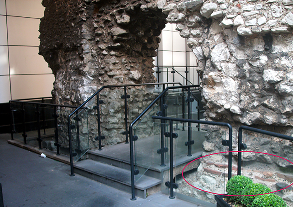 Coopers Row; a portion of the London Wall showing a good example of the inlaid terracotta inlaid stabilisers