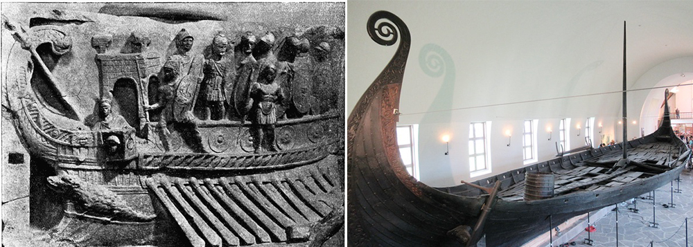 The depiction of a Roman boat and the style of an Anglo-Saxon boat