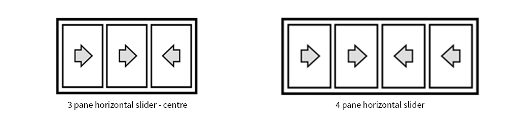Horizontal sliding 3 pane centre and 4 pane