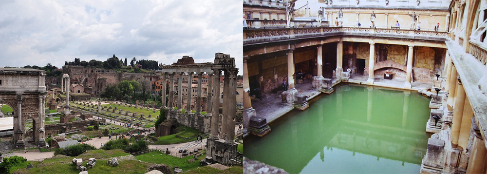 The Forum in Rome and The Roman Baths in Bath – the architecture you could have expected to see in Londinium - Roman London