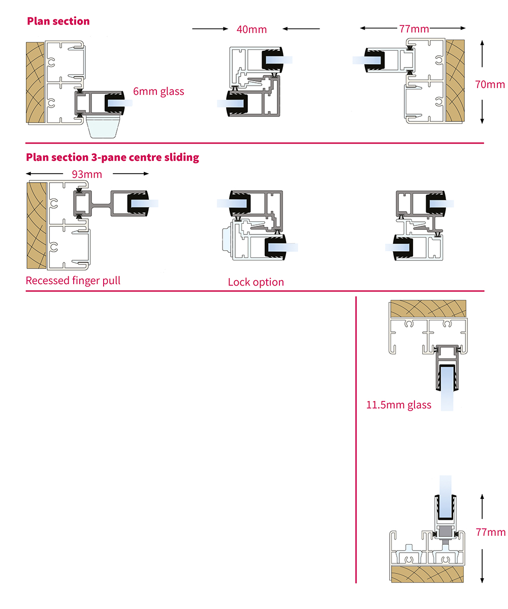 Selectaglaze secondary glazing Series 80 heavy duty section diagrams