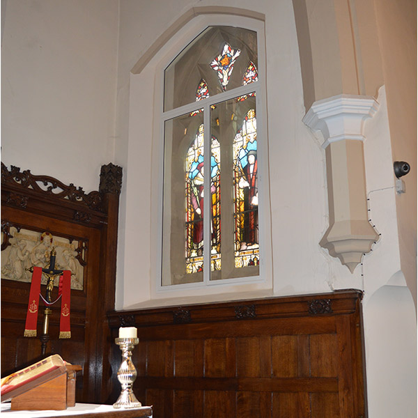 Two centred curve gothic arched window St Patricks Church