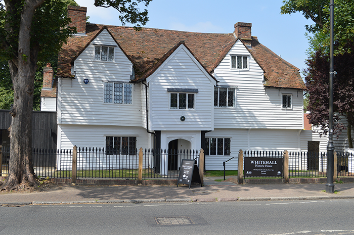 The entrance to Whitehall Museum with white-weatherboarding