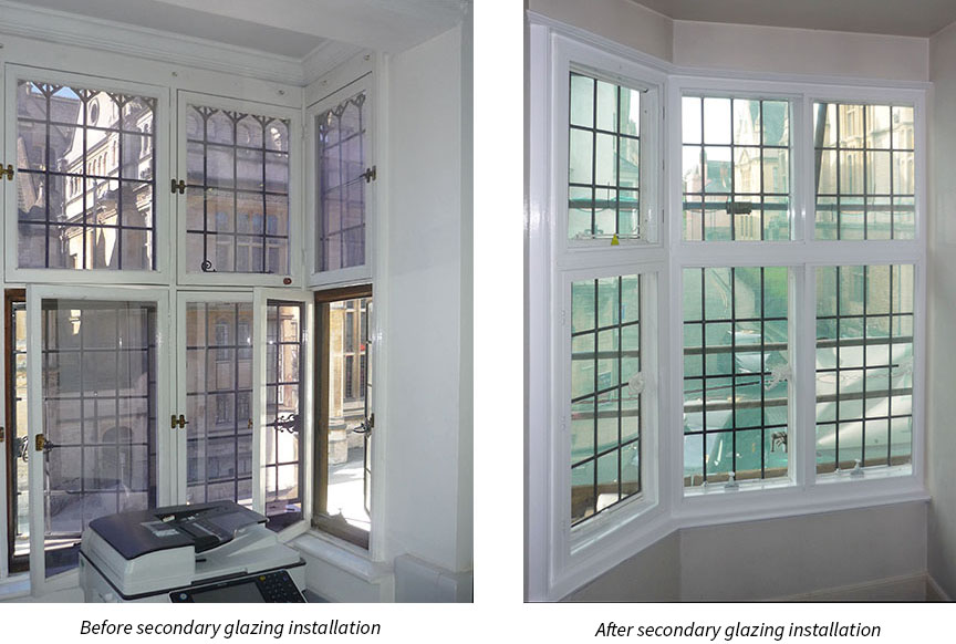before and after secondary glazing installation