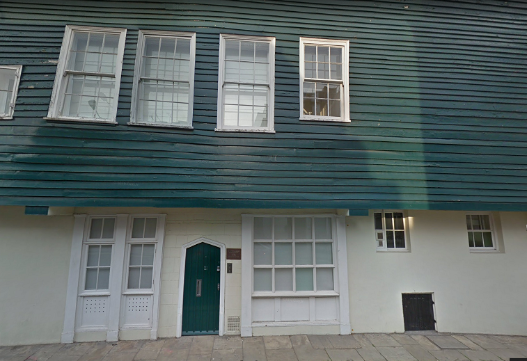 The Carpenters House with its painted clapboard on the Berkeley Estate overlooking the South Audley Street car park, London