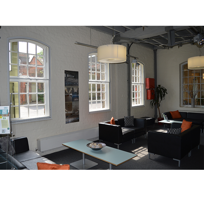 The reception area at Historic Dockyard Chatham with Selectaglaze secondary glazing for Listed buildings