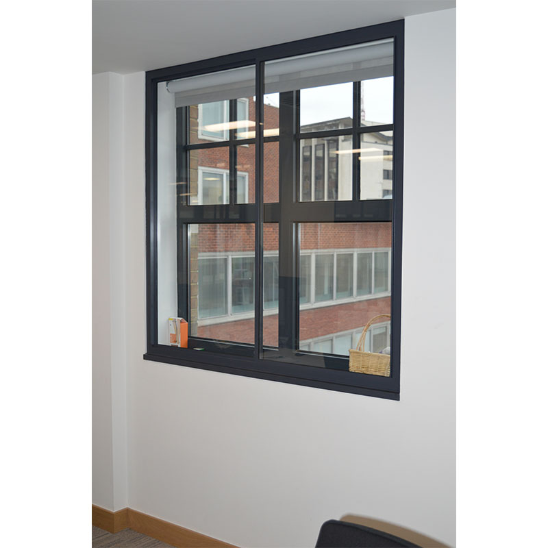 Selectaglaze matt grey secondary glazing for acoustic reduction