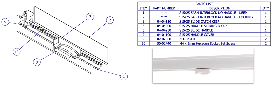 Combination CAD and photo of sliding lock