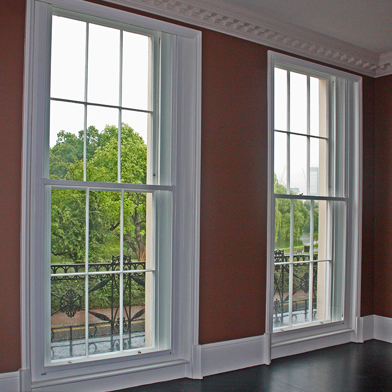 Cornwall Terrace large series 90 vertical sliding sash windows, grade 1 listed regency buildings