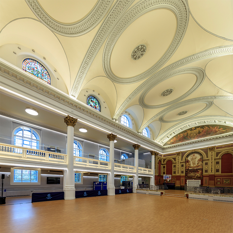 Noise insulating secondary glazing for a local community sports centre in a converted church - London