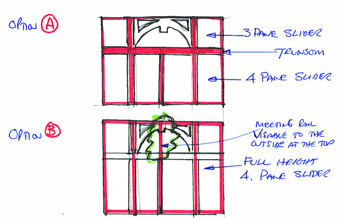 Secondary glazing design options on how to treat a Grade I Listed Gable bay window with narrow reveals