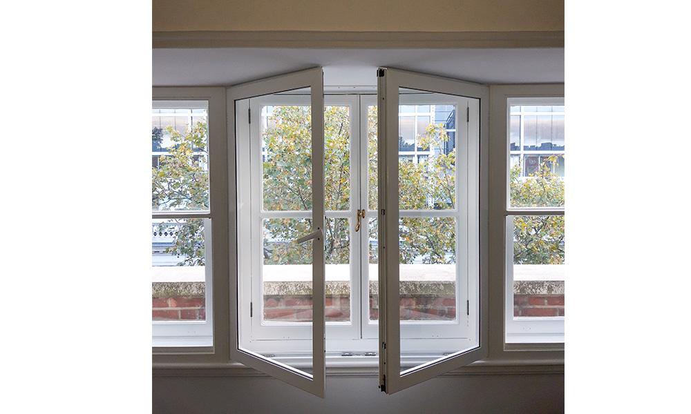 The Series 41 double hinged casement in open position showing the clearance for the primary glazing to inwardly open through
