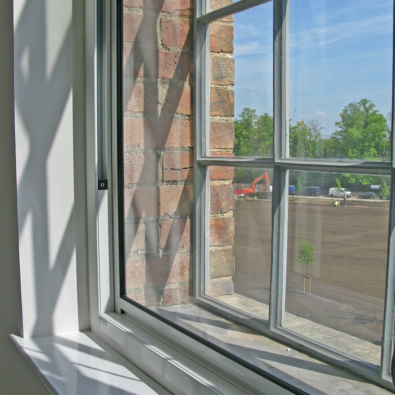 Royal Train Shed close up of vertical sliding secondary glazing