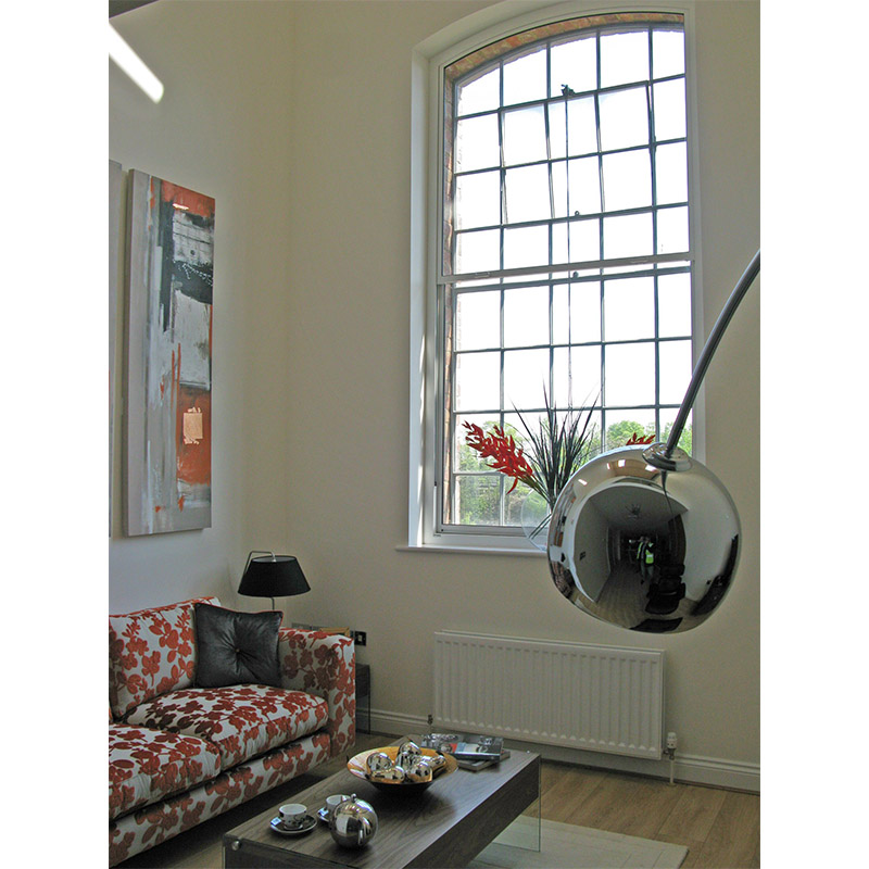 Living room with secondary double glazing at the Royal Train Shed