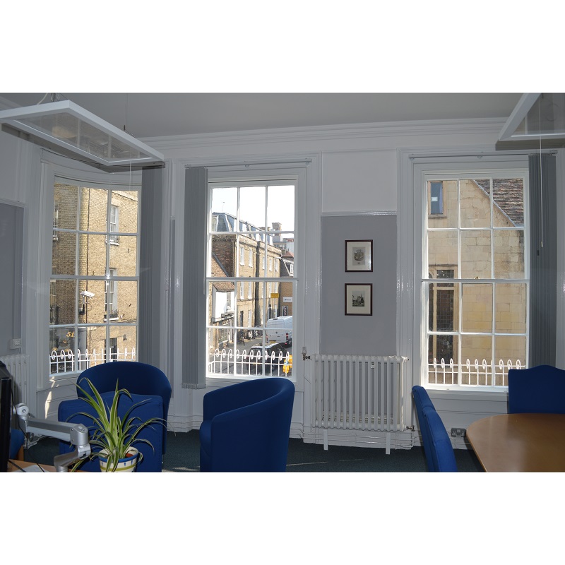 Office in Kenmare House with 2 series 20 vertical sliding secondary glazed units and one series 25 curved on plan