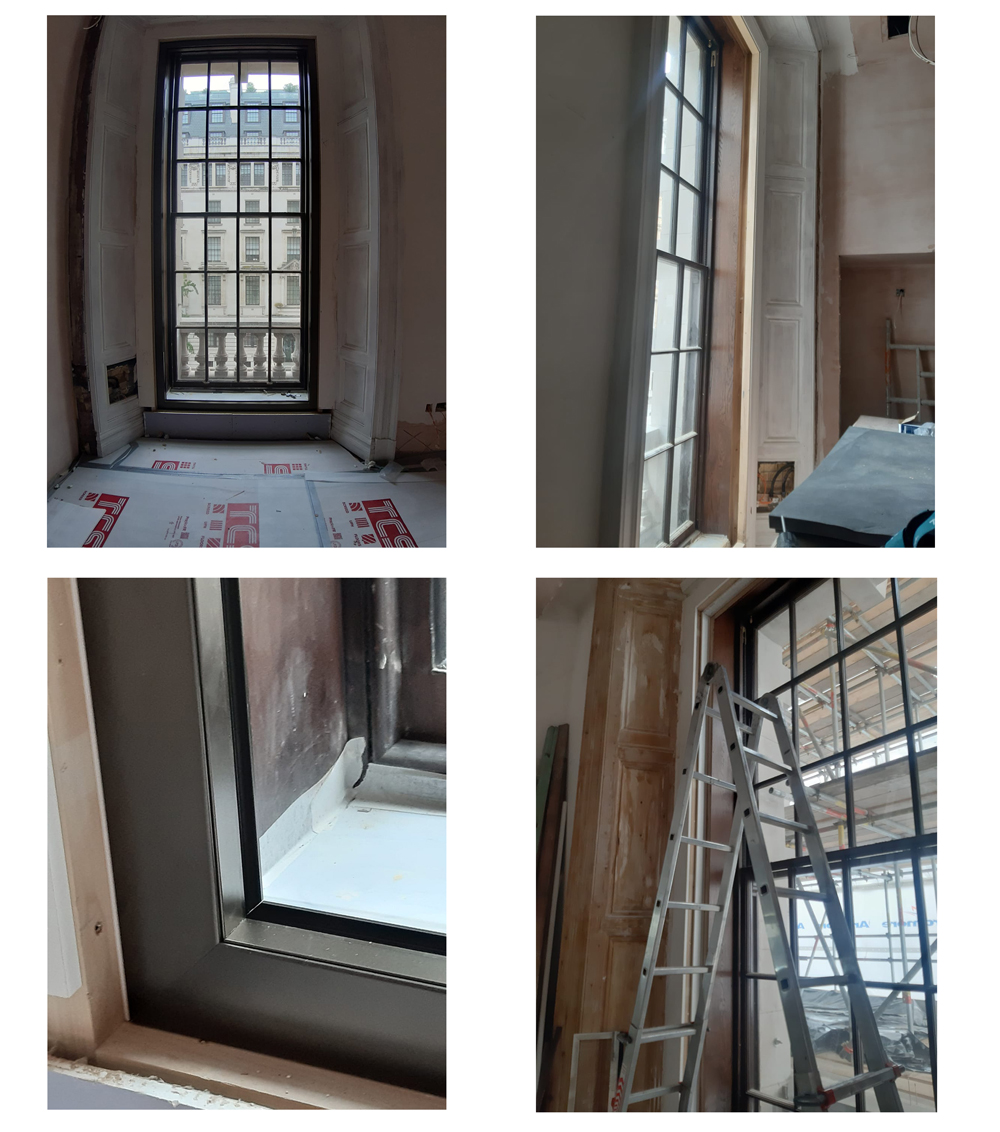 Phase one of installation of large sash windows with Series 91 frames and timber surrounds