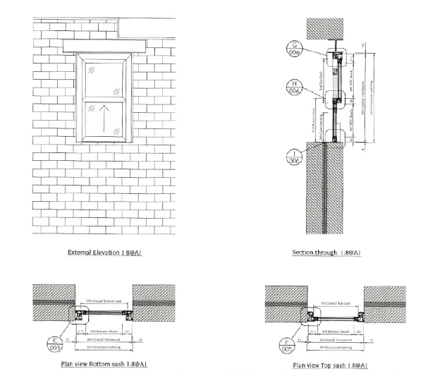 Drawings of vertical unit in reveal for delivery hatch