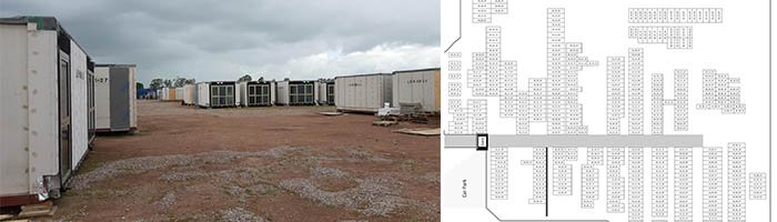 The pods sitting in a field ready to be surveyed for the manufacturing of the secondary glazing and the map to help navigate to the right pods