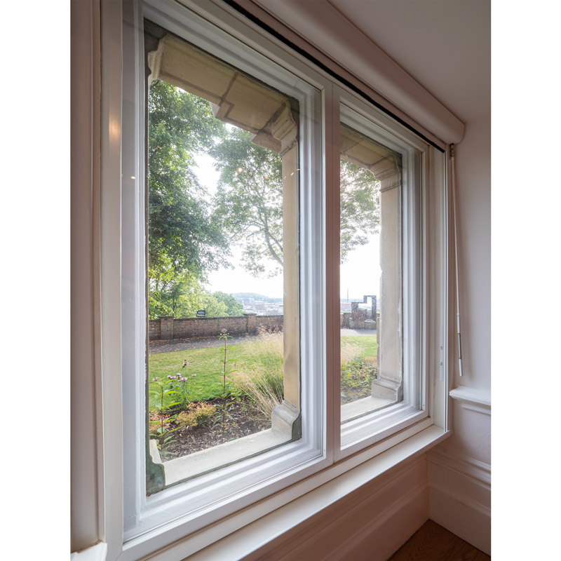 Security secondary glazing to meet the Government Indemnity Scheme standards in the temporary exhibition room at Grade I Listed Nottingham Castle