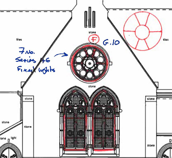 Selectaglaze proposed a timber mullion into which sections of the Series 46 would be affixed to fit secondary glazing into the reveal of the circle window in the nave section of the Church