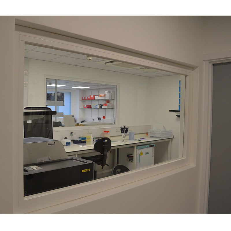 Internal secondary glazing to viewing panel into PsiOxus research laboratory