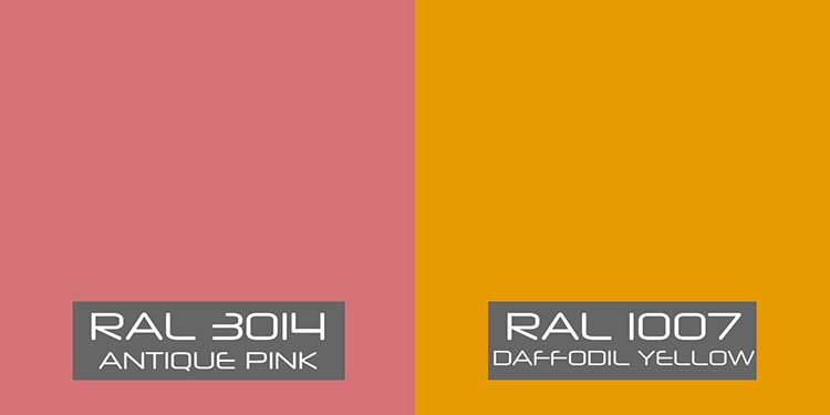 Pink and yellow RAL colours