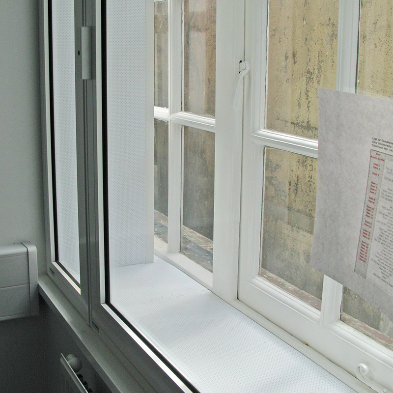 Close up of Selectaglaze secondary glazing at City University for noise insulation