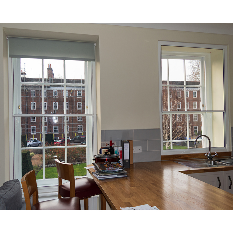 Thermal and acoustic secondary glazing in a kitchen in a flat in Gray's Inn Estate