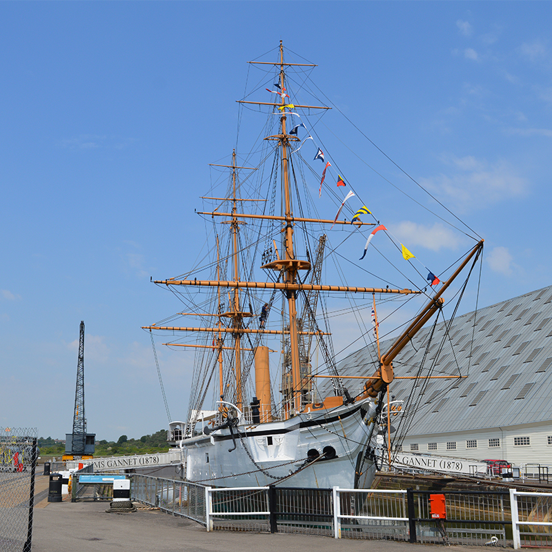 HMS Gannet 1878 at Historic Dockyard Chatham where Selectaglaze has installed secondary galzing over a number of years as the site has been repurposed and redeveloped