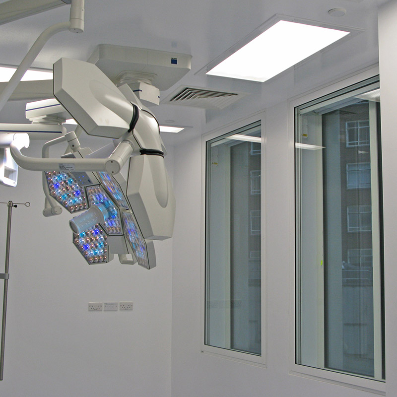 Barts operating theatre with black out blinds housed in secondary glazing