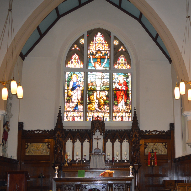 The Clerestory window at St Patricks church in Bolton, with the build up for four difefrent Selectaglaze secondary glazed units