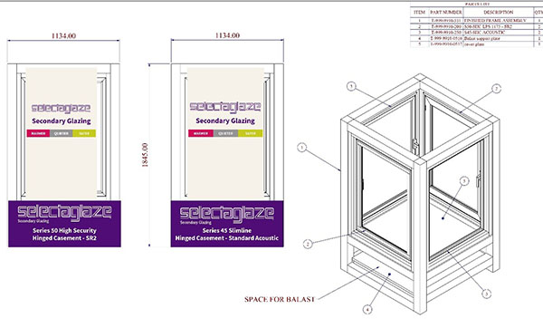 The design of the test rig by Selectaglaze engineering team, to ensure integrity and stability to withstand the testing at the International Security Expo 2019