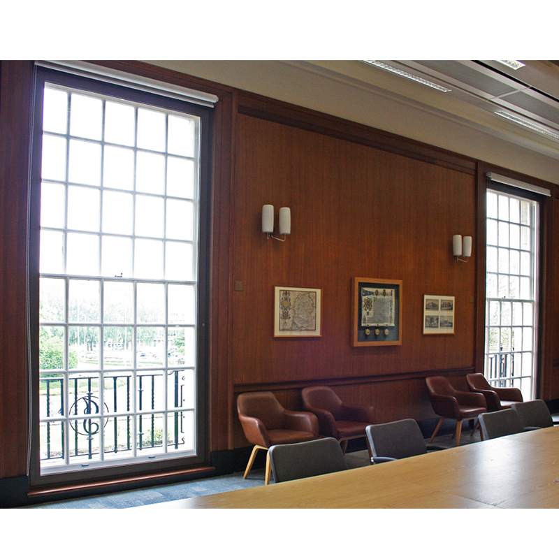Selectaglaze secondary glazing with wood grain finish, in a meeting room in Wiltshire Town Hall